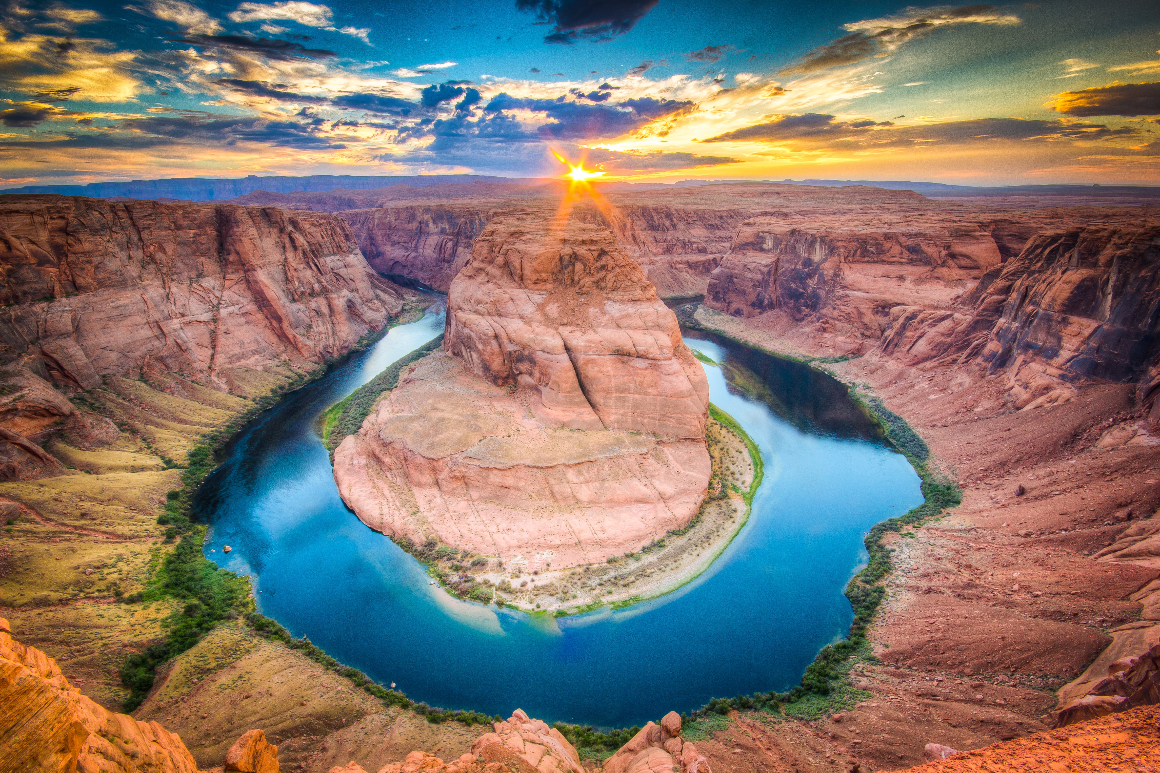 Horseshoe Bend Arizona solnedgang over Colorado River canyon landskab