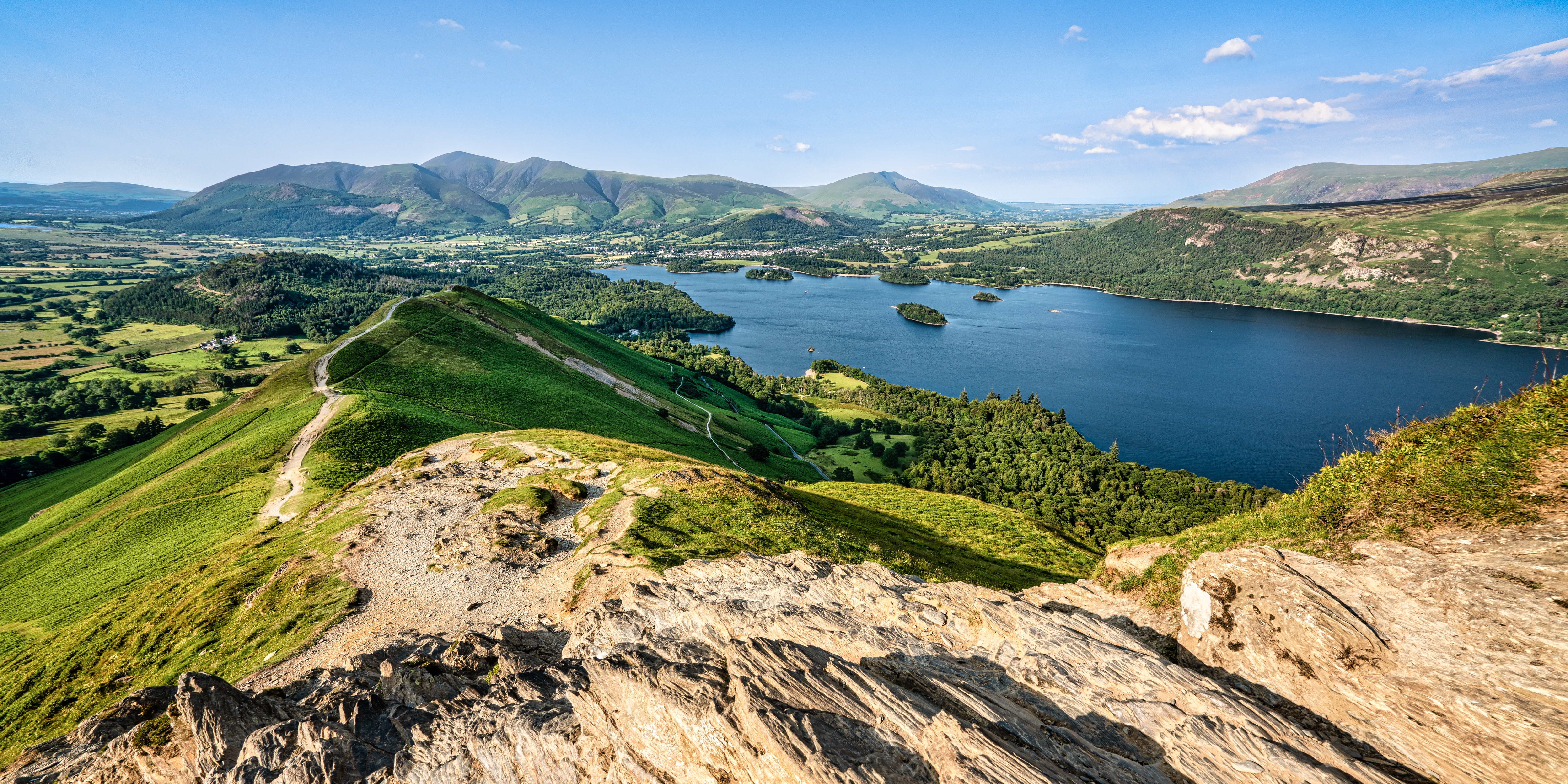 Fantastisk panoramaudsigt over Derwent Water og Lake District bjerge fra Cat Bells
