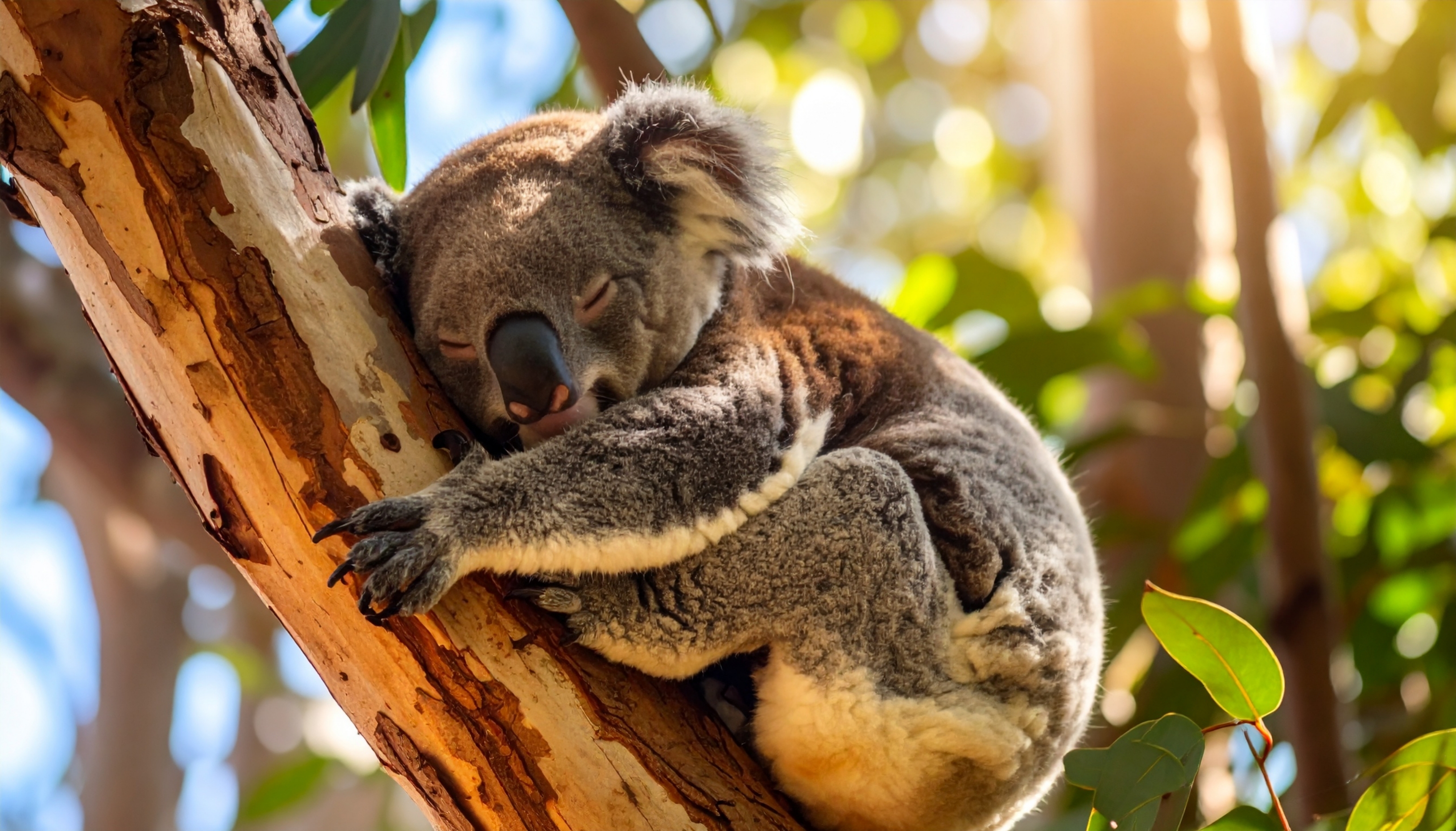 Sovende koala bjørn på eucalyptus træ i australsk naturreservat