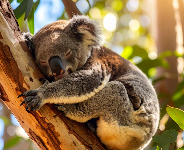 Sovende koala bjørn på eucalyptus træ i australsk naturreservat