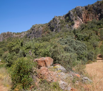 Vandrer på natursti i Rocha da Pena naturreservat med storslået udsigt over Algarves grønne landskab
